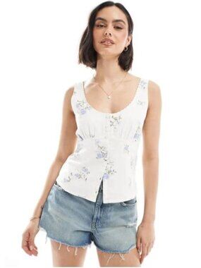 Hollister Linen Blend Collection Low Neckline Button Down Vest Tank NWT size XL